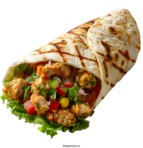 [Transparent Background PNG]Chicken wrap sandwich with fresh vegetables