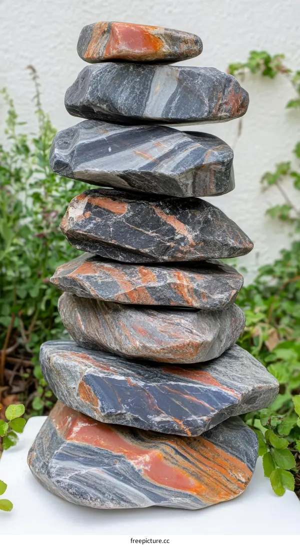 Stacked Stones of Colorful Veins