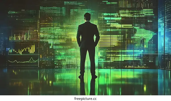 Businessman Contemplating Digital Data Wall