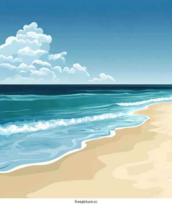 Summer Beach Scene with Blue Sky and White Clouds