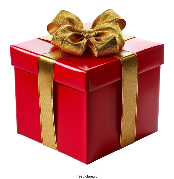 [Transparent Background PNG]Red Gift Box with Gold Ribbon and Bow