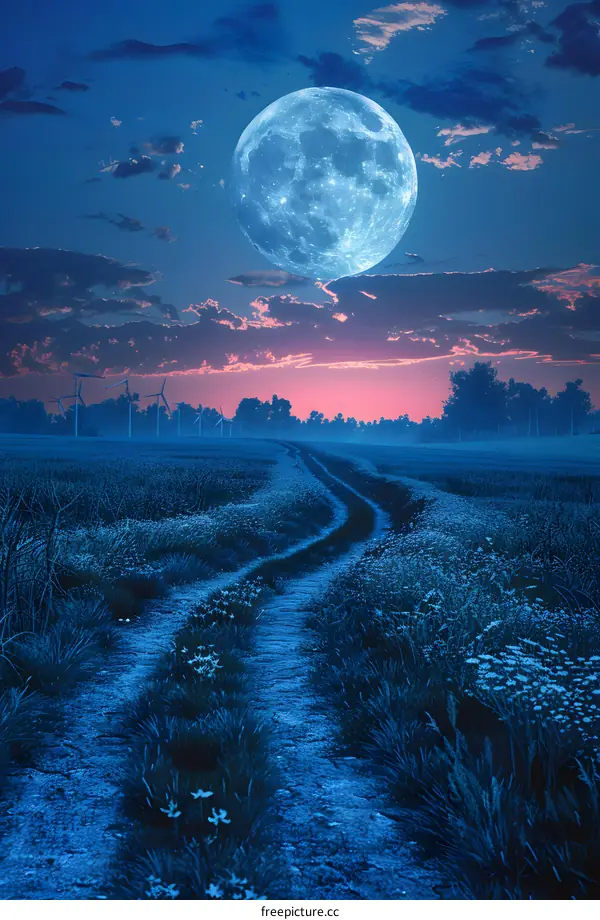 Full Moon Over Country Road