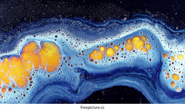 Abstract Fluid Art with Blue and Gold