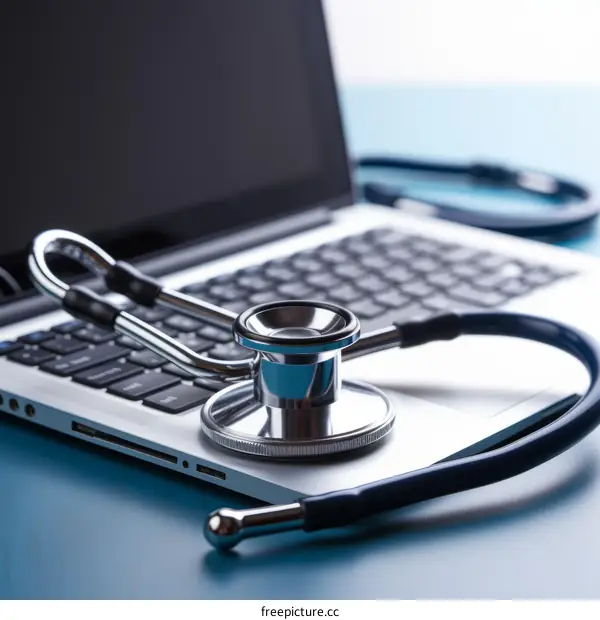 Stethoscope on Laptop Keyboard Concept of Modern Medicine
