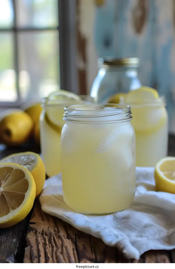 Lemonade in a Glass Jar on a Wooden Table