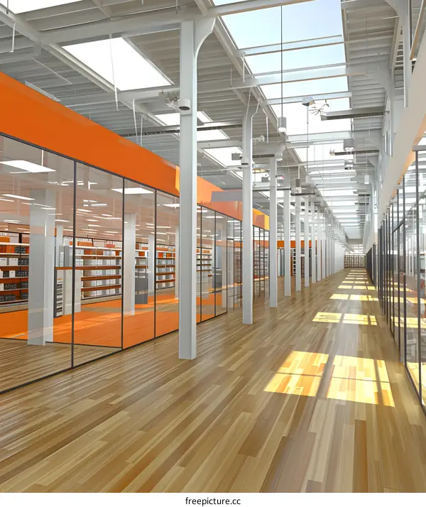 Modern Interior Design of a Large Store Space with Glass Walls