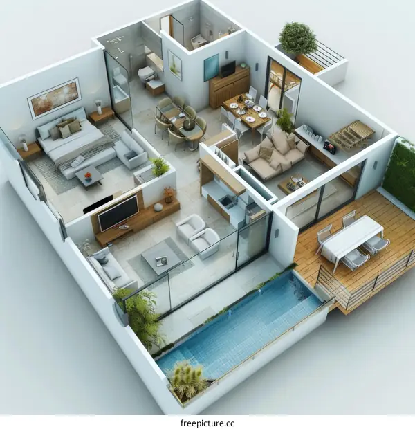 Apartment Floor Plan with Pool Illustration