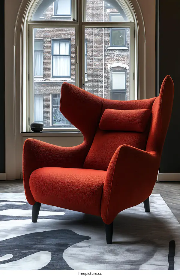 Modern Red Wingback Chair in a Room with a View