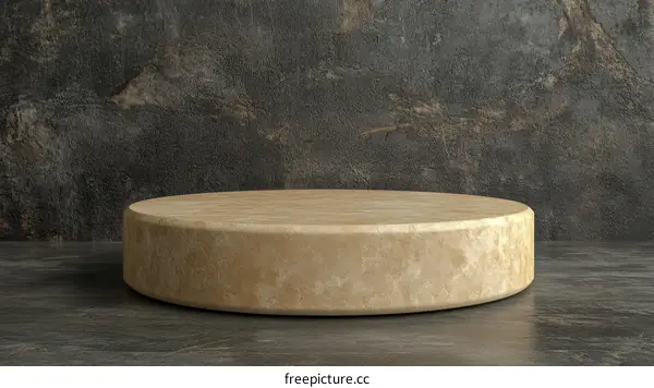 Beige Round Display Podium on Dark Stone Background