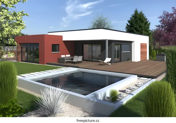 Modern House with Swimming Pool and Patio
