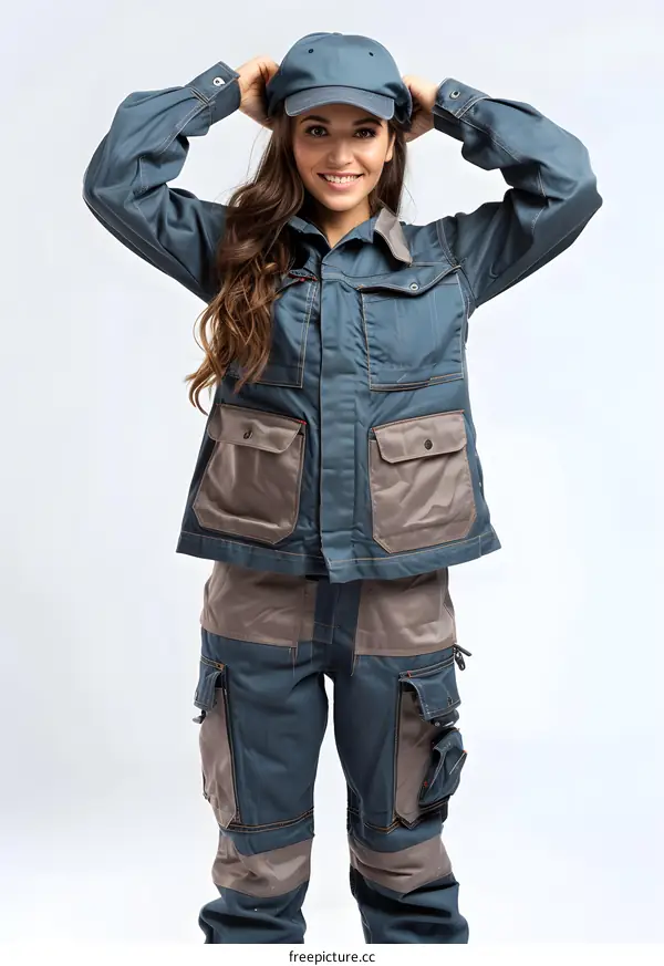 portrait of a smiling young woman in work clothes