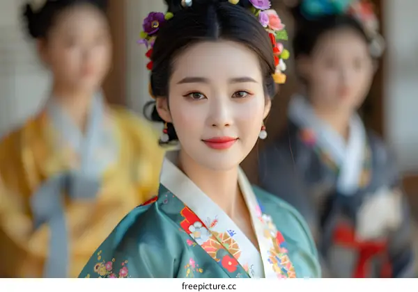 Portrait of a young Korean woman in traditional dress