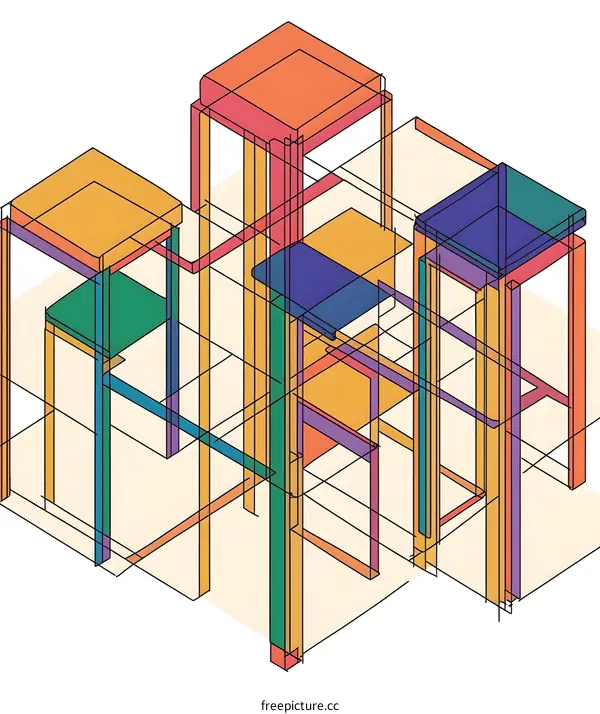 Abstract Geometric Illustration of Interlocking Chairs