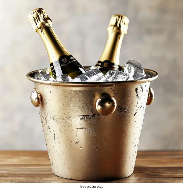 Champagne Bottles in a Gold Ice Bucket