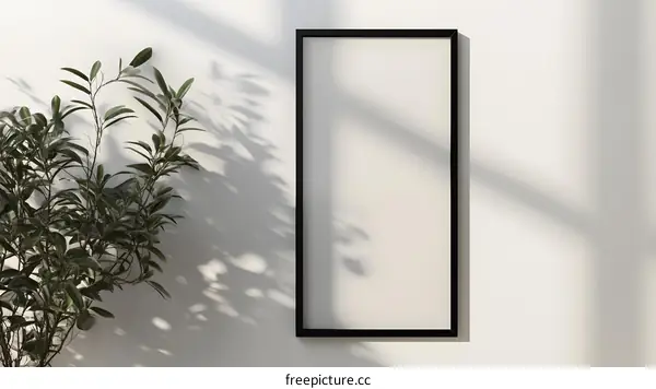 Simple Minimalist Black Frame on White Wall with Sun Light Shadow