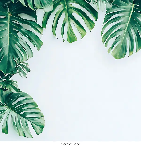 Green Monstera Leaves on a White Background