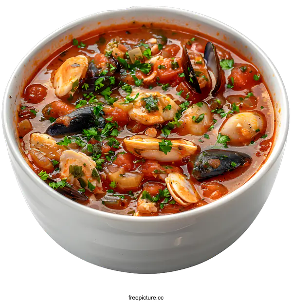 [Transparent Background PNG]Bowl of Seafood Soup with Mussels and Clams