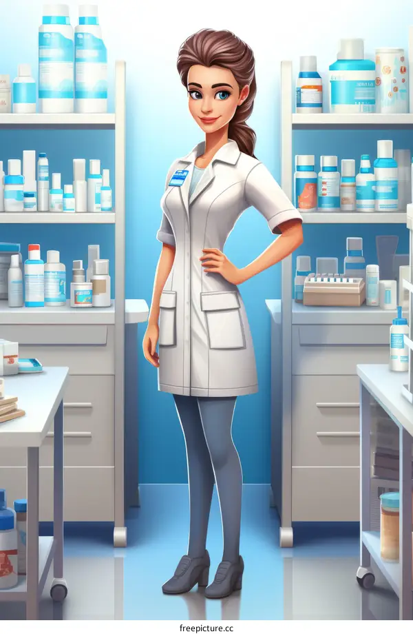 Confident female pharmacist in a modern pharmacy