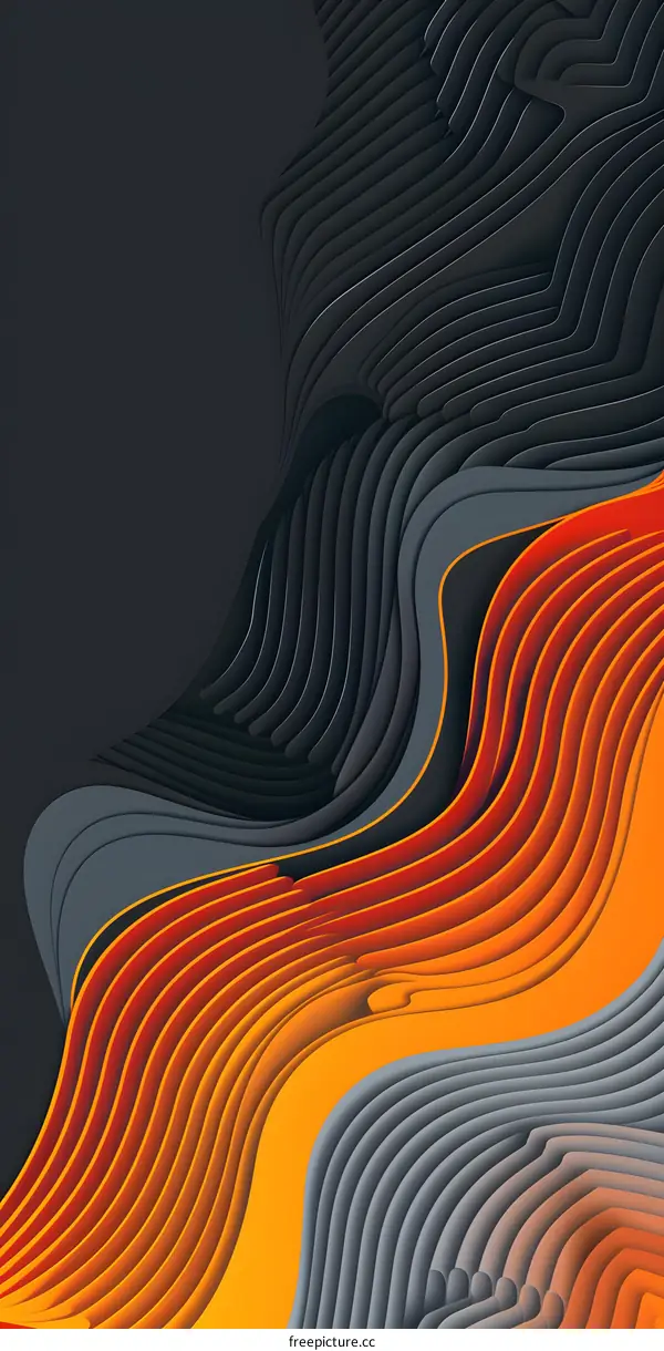 Abstract Black Orange and Grey Wavy Lines Background
