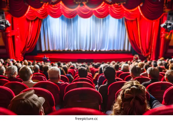 Red Curtains and Audience in Theatre