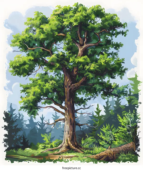 Large Tree in Forest Illustration