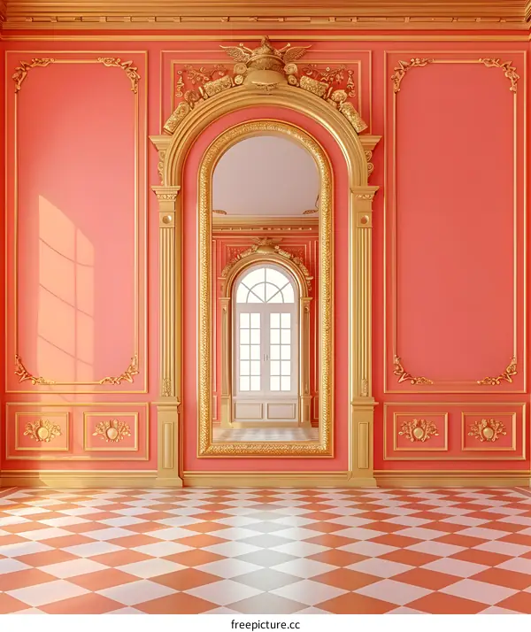 Pink and Gold Room with Archway and Mirror
