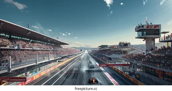 Formula One cars racing on a track with spectators in the stands