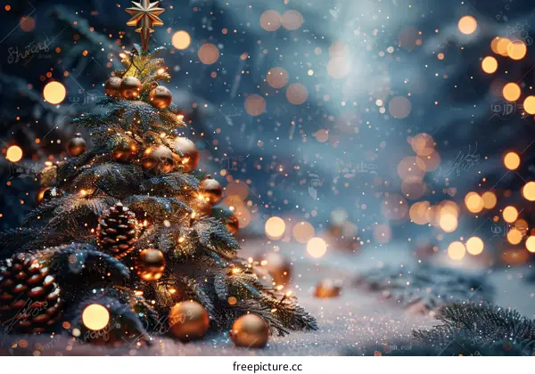 Sparkling Christmas Tree with Ornaments and Lights