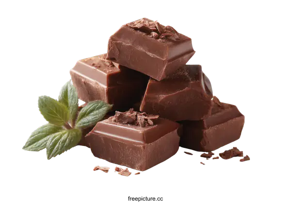 [Transparent Background PNG]Delicious Dark Chocolate Stack with Mint Leaf
