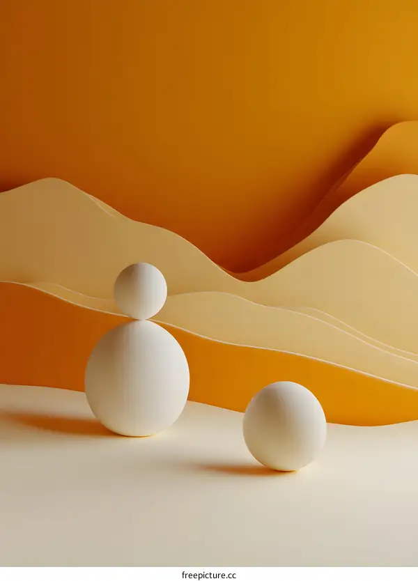 Abstract Minimalist 3D Shapes on Yellow Background