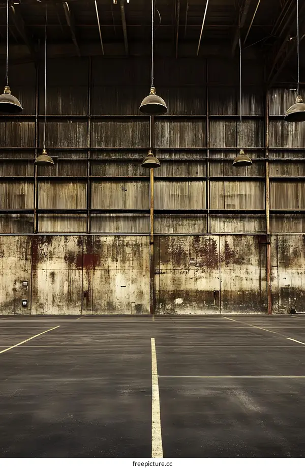 Empty Parking Lot with Hanging Lights