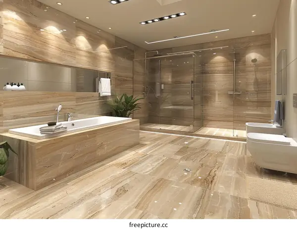 Modern Bathroom with Marble Ceramic Tiles