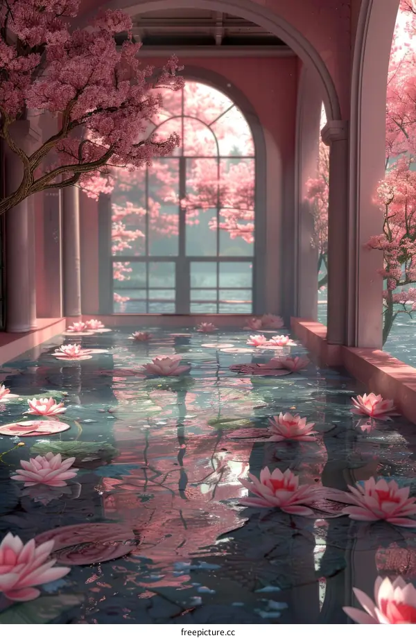 Blossoming Serenity: Pink Peonies and Water Lilies