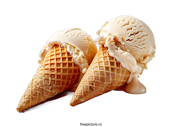 [Transparent Background PNG]Two ice cream cones with melted ice cream