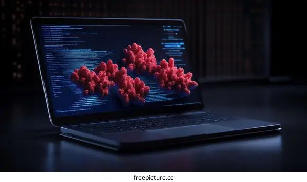Computer Screen Displaying Molecular Structure Illustration