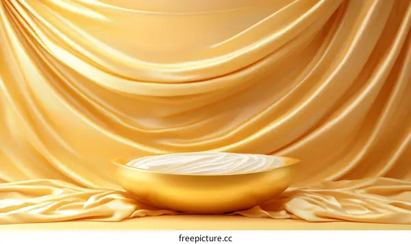 Luxury Gold Bowl Display on Golden Fabric Backdrop