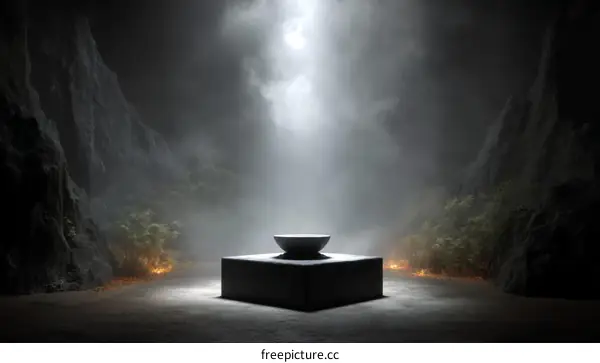 Mysterious Mountain Valley Scene with Elevated Bowl