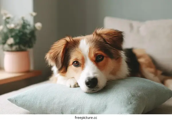 Adorable Dog Relaxing on a Pillow
