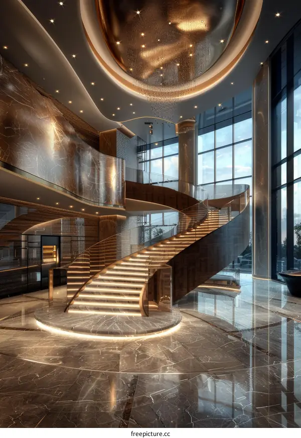 Luxurious Hotel Stairwell in Grand Lobby
