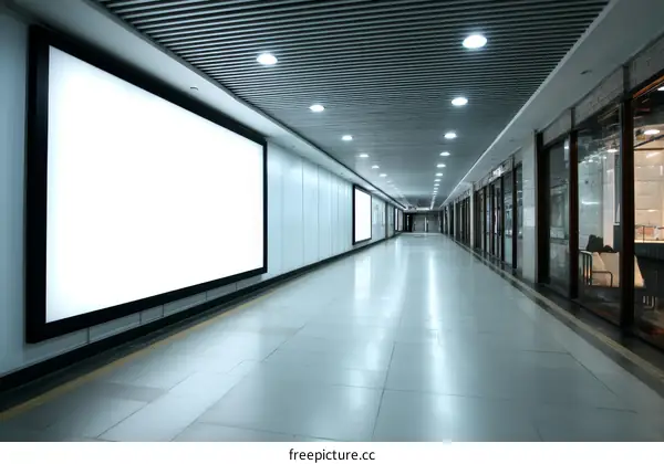 Modern Empty Corridor with Blank Billboard