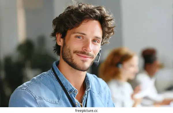 Smiling Caucasian Customer Service Representative