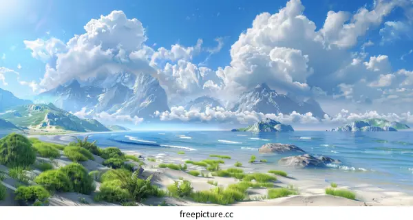 Amazing Landscape with Mountains and Sea