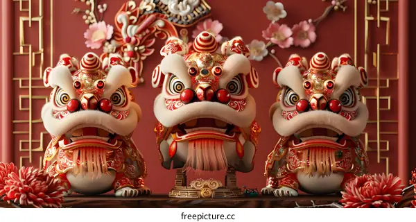 Three Chinese lions