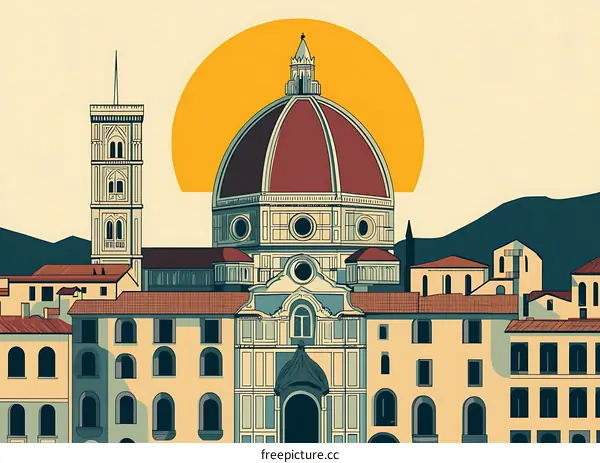 Sunset Illustration of the Duomo in Florence