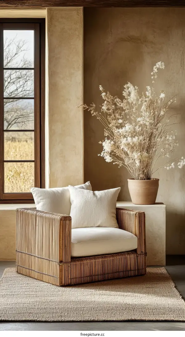 Modern Rustic Bamboo Armchair in Natural Light Room