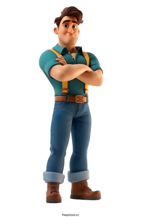 [Transparent Background PNG]A 3D cartoon character of a man wearing a blue shirt and jeans