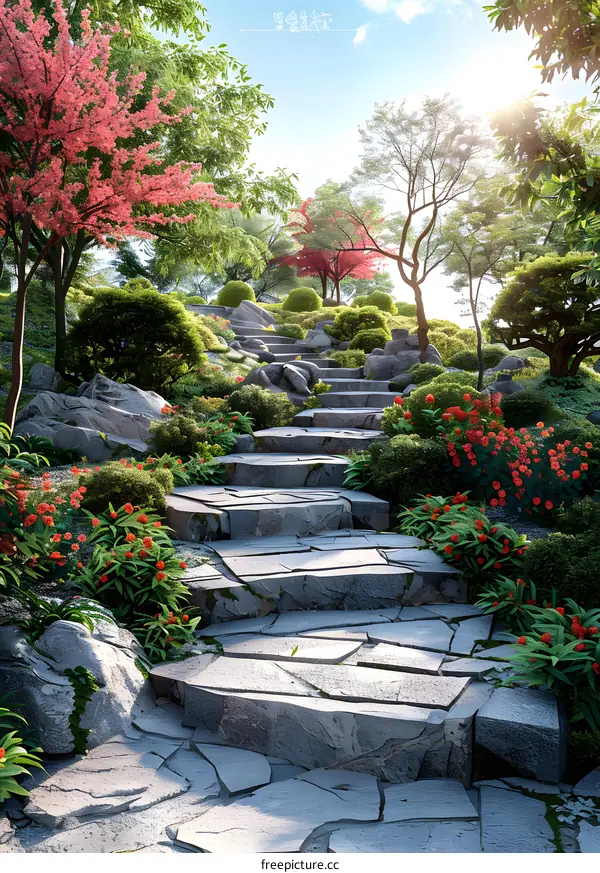 Stone path in a beautiful garden