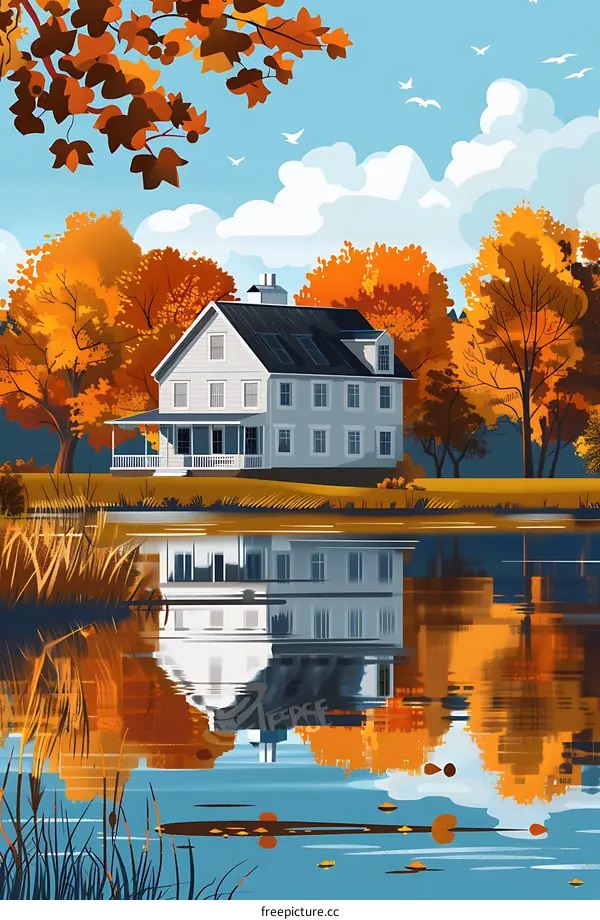 Autumn House by the Lake