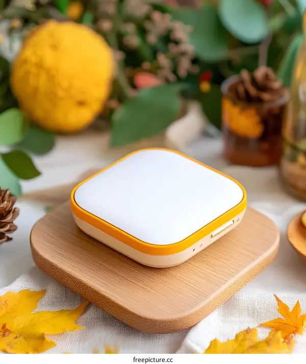 Wireless Charging Pad and Small Square Device with Autumn Leaves