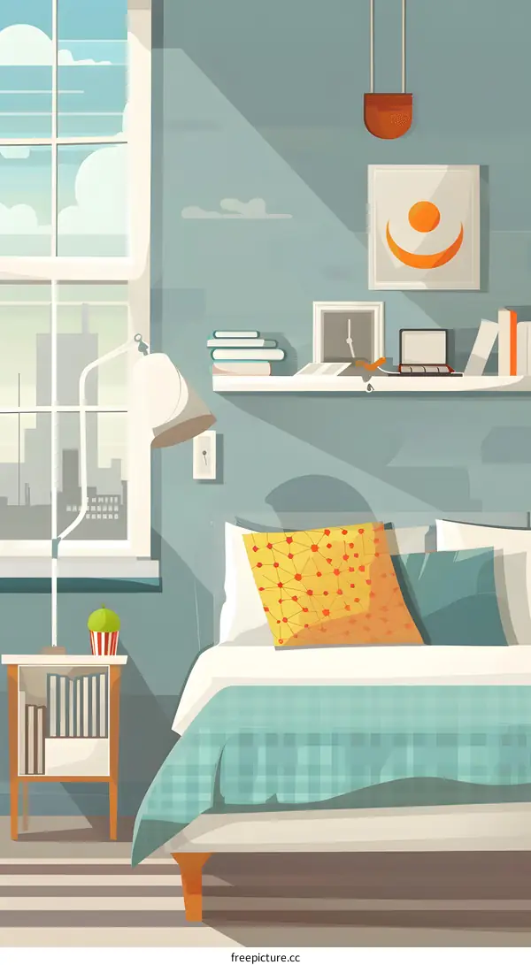 Modern Bedroom Interior Design With Bed And City View From Window